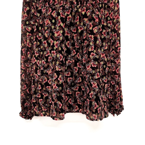 LOFT Shimmer Vine Pleated Yoke Metallic Floral Print Semi Sheer Blouse Top XS - Picture 4 of 10
